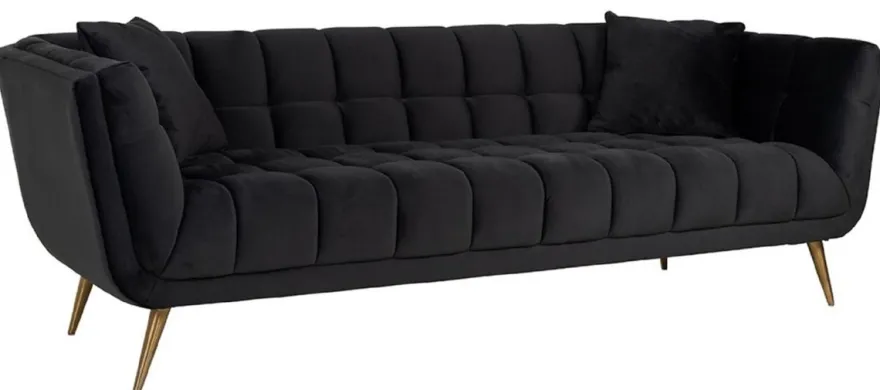 Casa Padrino Luxus Samt Sofa Anthrazit / Gold 230 x 91 x H. 75 cm - Wohnzimmer Sofa - Wohnzimmer Möbel - Luxus Möbel - Wohnzimmer Einrichtung - Luxus Einrichtung - Luxus Qualität