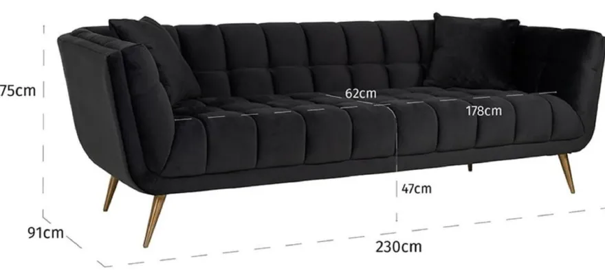 Casa Padrino Luxus Samt Sofa Anthrazit / Gold 230 x 91 x H. 75 cm - Wohnzimmer Sofa - Wohnzimmer Möbel - Luxus Möbel - Wohnzimmer Einrichtung - Luxus Einrichtung - Luxus Qualität