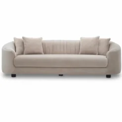 Casa Padrino Luxus Samt Sofa Creme / Schwarz 241 cm - Wohnzimmer & Hotel Möbel