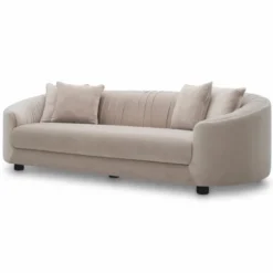 Casa Padrino Luxus Samt Sofa Creme / Schwarz 241 cm - Wohnzimmer & Hotel Möbel