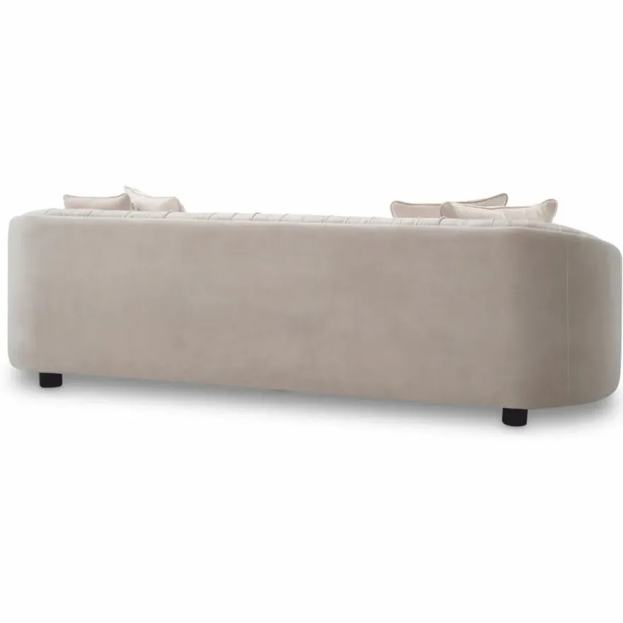 Casa Padrino Luxus Samt Sofa Creme / Schwarz 241 cm - Wohnzimmer & Hotel Möbel