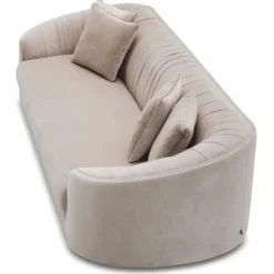 Casa Padrino Luxus Samt Sofa Creme / Schwarz 241 cm - Wohnzimmer & Hotel Möbel