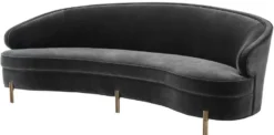 Casa Padrino Luxus Samt Sofa Dunkelgrau / Messingfarben 230 x 103 x H. 78 cm - Gebogenes Wohnzimmer Sofa - Designer Möbel