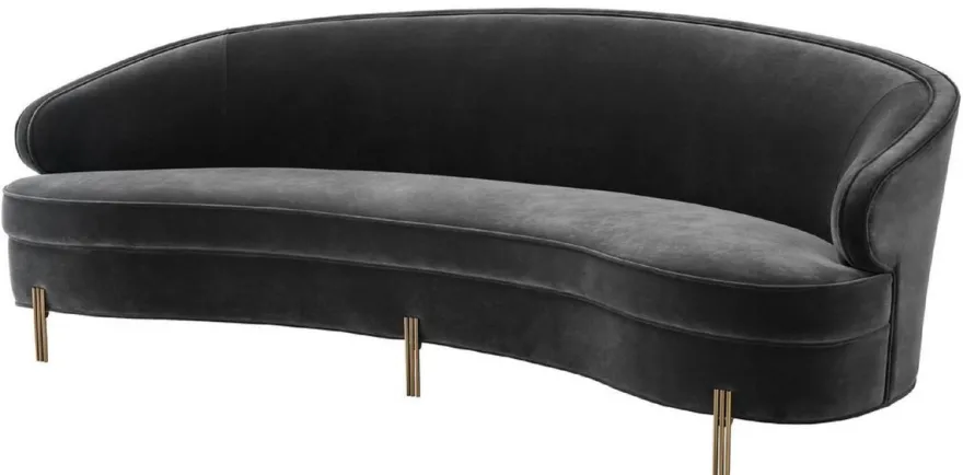 Casa Padrino Luxus Samt Sofa Dunkelgrau / Messingfarben 230 x 103 x H. 78 cm - Gebogenes Wohnzimmer Sofa - Designer Möbel