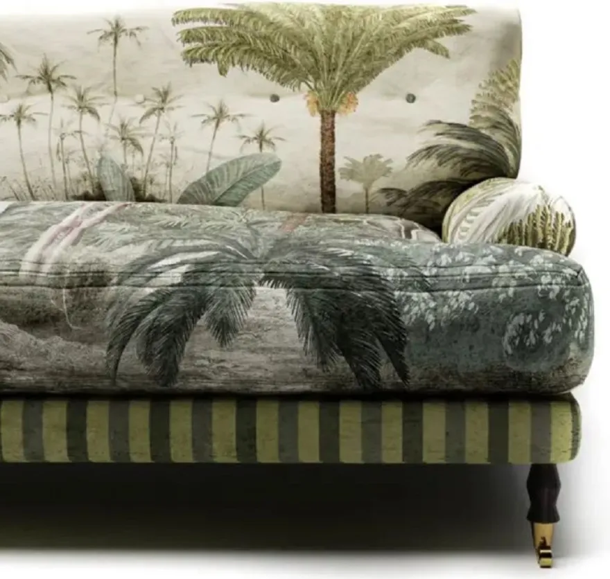 Casa Padrino Luxus Samt Sofa Grün / Mehrfarbig / Schwarz / Messing 200 x 100 x H. 87 cm - Wohnzimmer Sofa - Hotel Sofa - Wohnzimmer Möbel - Hotel Möbel - Luxus Möbel - Wohnzimmer Einrichtung