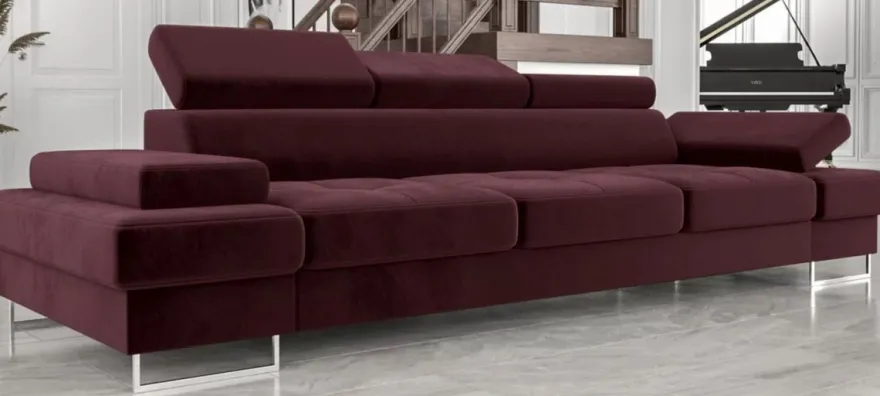 Casa Padrino Luxus Samt Sofa Lila / Silber 305 x 97 x H. 74-95 cm - Wohnzimmer Sofa mit verstellbaren Kopfstützen - Wohnzimmer Möbel - Luxus Möbel - Luxus Einrichtung