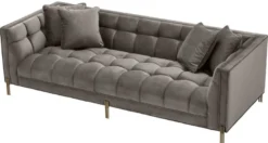 Casa Padrino Luxus Samt Sofa mit 4 Kissen Grau / Messingfarben 231 x 95 x H. 68 cm - Wohnzimmer Sofa - Luxus Qualität