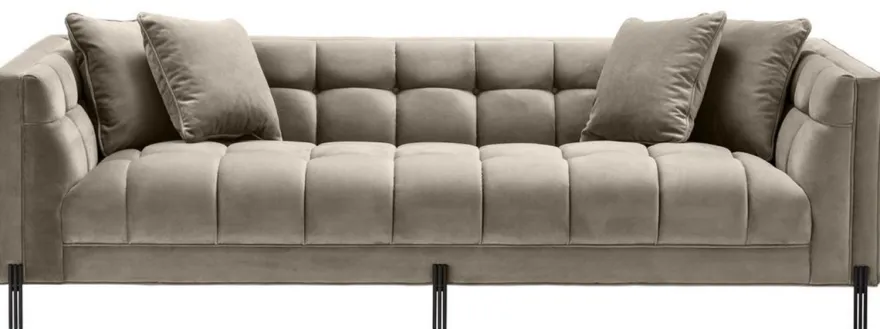 Casa Padrino Luxus Samt Sofa mit 4 Kissen Greige / Schwarz 231 x 95 x H. 68 cm - Wohnzimmer Sofa - Luxus Qualität