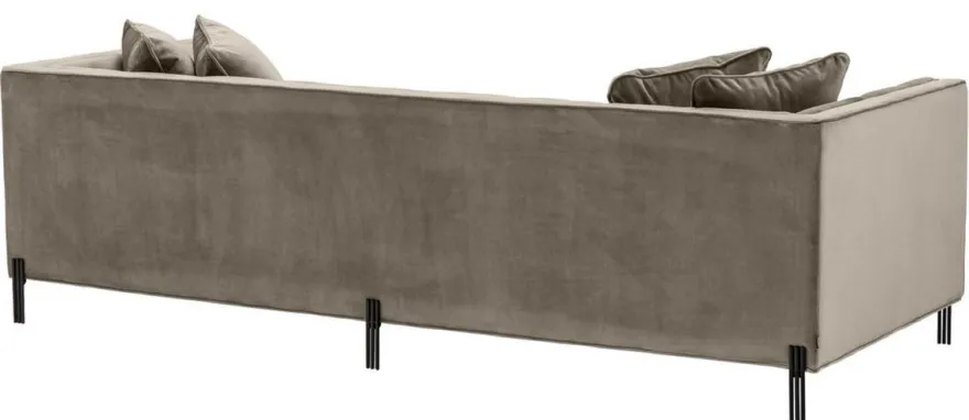 Casa Padrino Luxus Samt Sofa mit 4 Kissen Greige / Schwarz 231 x 95 x H. 68 cm - Wohnzimmer Sofa - Luxus Qualität