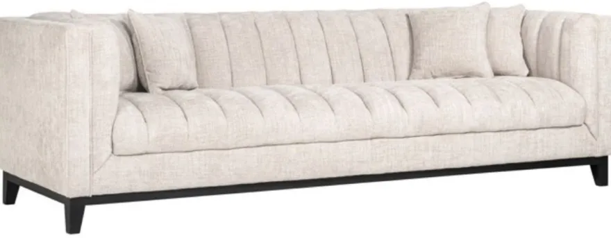 Casa Padrino Luxus Samt Sofa Naturfarben / Schwarz 255 x 91 x H. 77 cm - Wohnzimmer Sofa mit 4 Kissen - Wohnzimmer Möbel - Luxus Möbel - Wohnzimmer Einrichtung - Luxus Einrichtung - Luxus Qualität