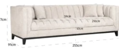 Casa Padrino Luxus Samt Sofa Naturfarben / Schwarz 255 x 91 x H. 77 cm - Wohnzimmer Sofa mit 4 Kissen - Wohnzimmer Möbel - Luxus Möbel - Wohnzimmer Einrichtung - Luxus Einrichtung - Luxus Qualität