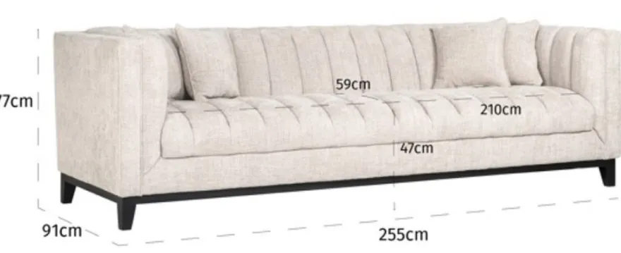 Casa Padrino Luxus Samt Sofa Naturfarben / Schwarz 255 x 91 x H. 77 cm - Wohnzimmer Sofa mit 4 Kissen - Wohnzimmer Möbel - Luxus Möbel - Wohnzimmer Einrichtung - Luxus Einrichtung - Luxus Qualität