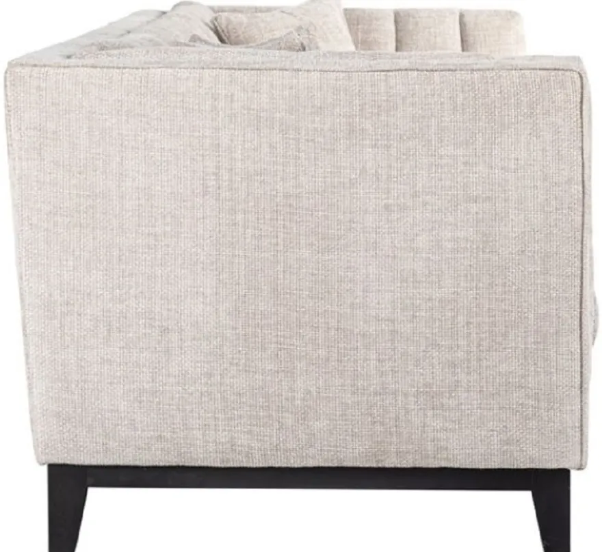 Casa Padrino Luxus Samt Sofa Naturfarben / Schwarz 255 x 91 x H. 77 cm - Wohnzimmer Sofa mit 4 Kissen - Wohnzimmer Möbel - Luxus Möbel - Wohnzimmer Einrichtung - Luxus Einrichtung - Luxus Qualität