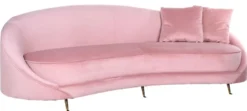 Casa Padrino Luxus Samt Sofa Rosa / Gold 240 x 100 x H. 77 cm - Gebogenes Wohnzimmer Sofa mit 2 dekorativen Kissen - Luxus Wohnzimmer Möbel