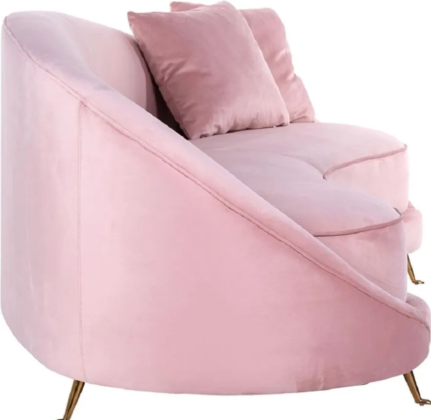 Casa Padrino Luxus Samt Sofa Rosa / Gold 240 x 100 x H. 77 cm - Gebogenes Wohnzimmer Sofa mit 2 dekorativen Kissen - Luxus Wohnzimmer Möbel