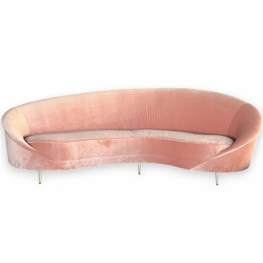 Casa Padrino Luxus Samt Sofa Rosa / Messing 230 cm - Luxus Wohnzimmer Möbel