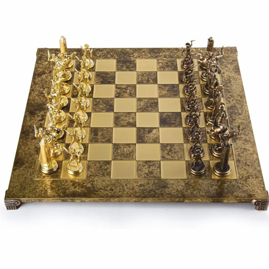 Casa Padrino Luxus Schach Set Gold / Braun / Bronze 54 x 54 cm - Griechisches Schachspiel