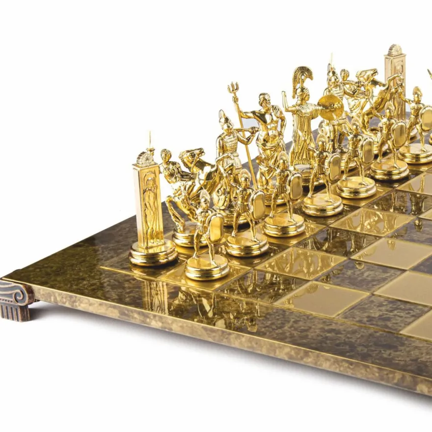 Casa Padrino Luxus Schach Set Gold / Braun / Bronze 54 x 54 cm - Griechisches Schachspiel
