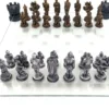 Casa Padrino Luxus Schach Set Antik Messing / Antik Silber 42 x 42 cm - Ritter Schachspiel - Glas Schachbrett mit Polyresin Burgtürmen und Polyresin Schachfiguren - Luxus Deko Accessoires