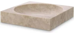 Casa Padrino Luxus Schale Beige 25 x 25 x H. 5 cm - Moderne Deko Schale aus hochwertigem Travertin Naturstein - Hotel & Restaurant Deko Accessoires - Luxus Qualität
