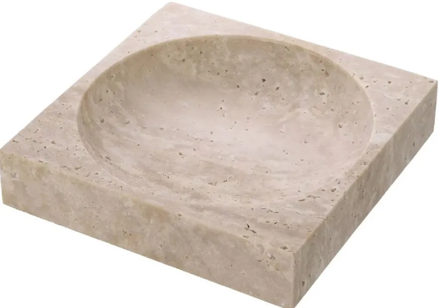 Casa Padrino Luxus Schale Beige 25 x 25 x H. 5 cm - Moderne Deko Schale aus hochwertigem Travertin Naturstein - Hotel & Restaurant Deko Accessoires - Luxus Qualität