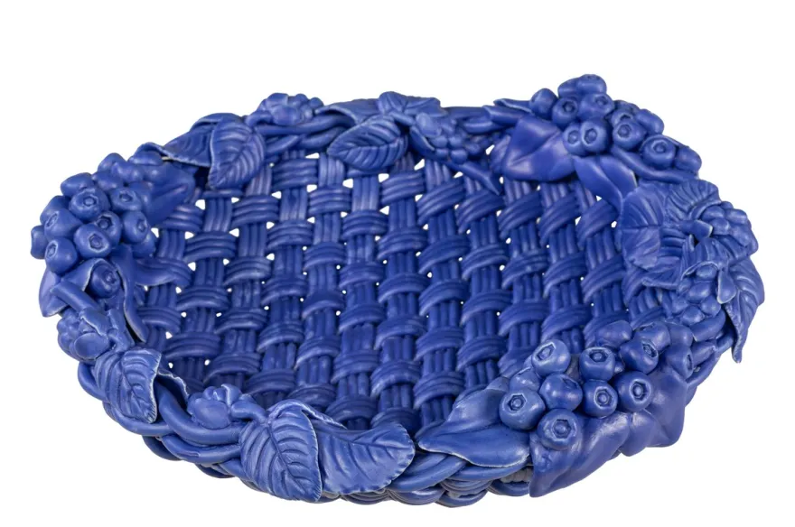 Casa Padrino Luxus Schale Blau Ø 32 x H. 10 cm - Runde Deko Schale aus hochwertiger Keramik - Luxus Deko Accessoires