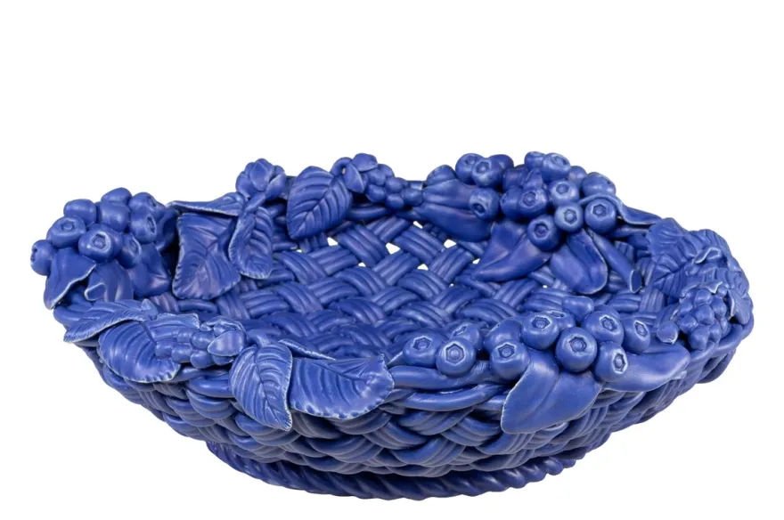 Casa Padrino Luxus Schale Blau Ø 32 x H. 10 cm - Runde Deko Schale aus hochwertiger Keramik - Luxus Deko Accessoires