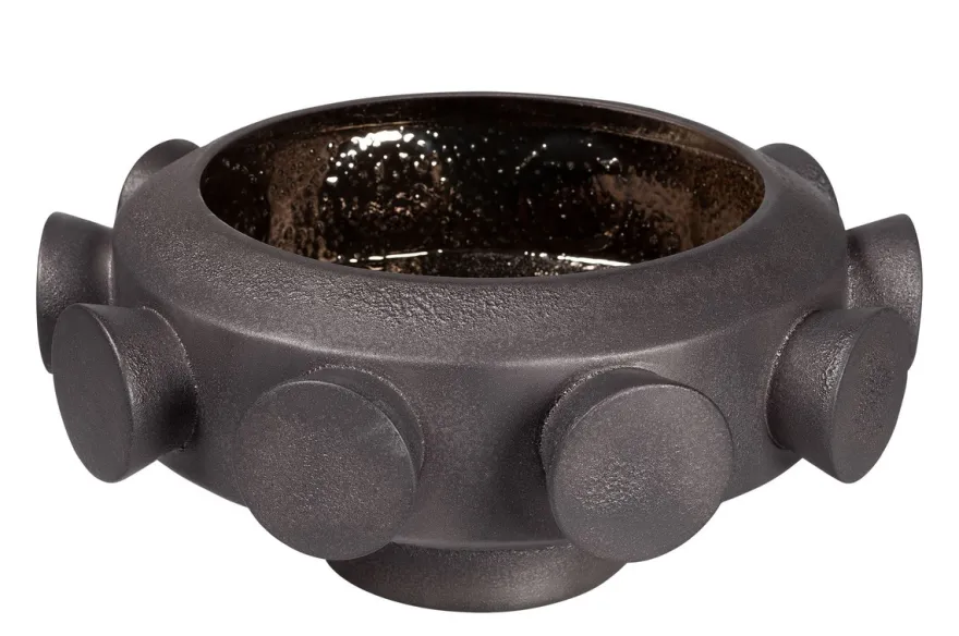 Casa Padrino Luxus Schale Bronzefarben Ø 40 x H. 19 cm - Große runde Schale Unfo aus Steingut mit bronzefarbener Oberfläche - Luxus Deko Accessoires