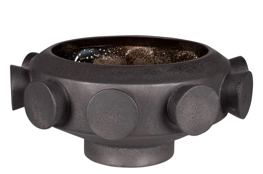 Casa Padrino Luxus Schale Bronzefarben Ø 40 x H. 19 cm - Große runde Schale Unfo aus Steingut mit bronzefarbener Oberfläche - Luxus Deko Accessoires