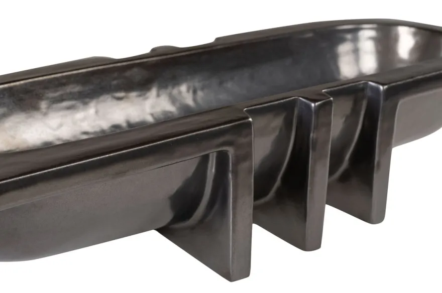 Casa Padrino Luxus Schale Grau 51 x 19,5 x H. 11 cm - Längliche Steingut Deko Schale im Gunmetal Finish - Luxus Deko Accessoires
