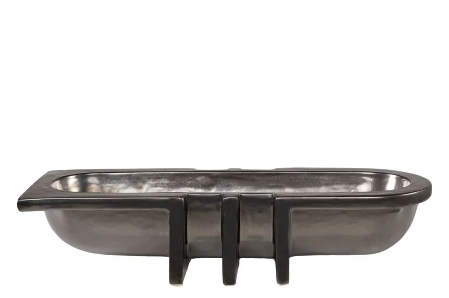 Casa Padrino Luxus Schale Grau 51 x 19,5 x H. 11 cm - Längliche Steingut Deko Schale im Gunmetal Finish - Luxus Deko Accessoires