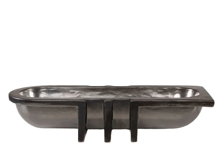 Casa Padrino Luxus Schale Grau 51 x 19,5 x H. 11 cm - Längliche Steingut Deko Schale im Gunmetal Finish - Luxus Deko Accessoires