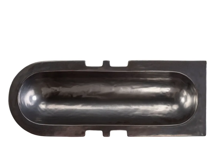 Casa Padrino Luxus Schale Grau 51 x 19,5 x H. 11 cm - Längliche Steingut Deko Schale im Gunmetal Finish - Luxus Deko Accessoires