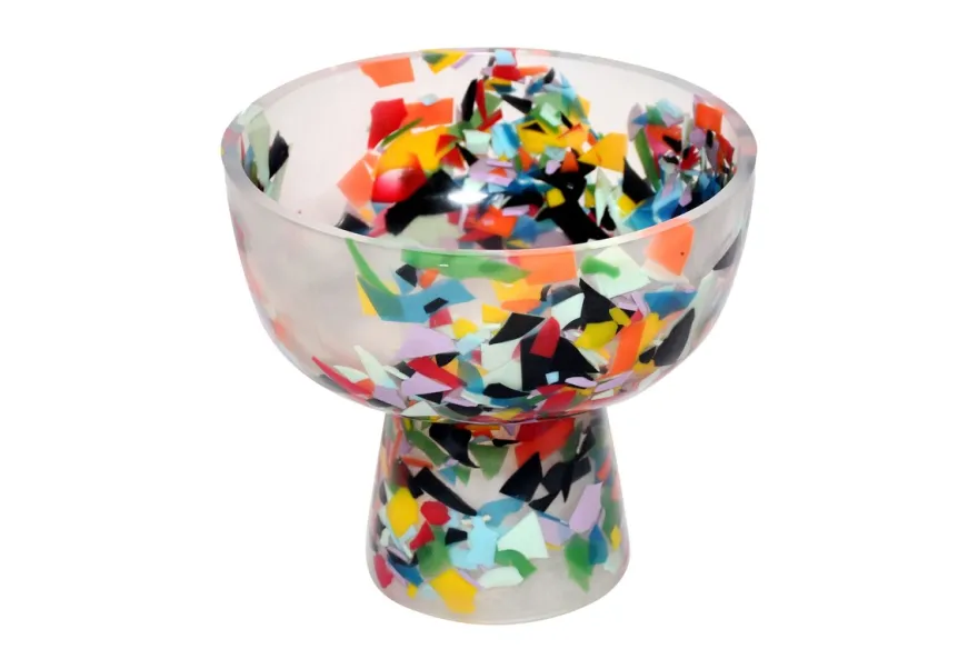 Casa Padrino Luxus Schale Mehrfarbig Ø 25 x H. 23 cm - Hohe runde Deko Schale aus Kunstharz in transparenter Konfetti Optik - Luxus Deko Accessoires