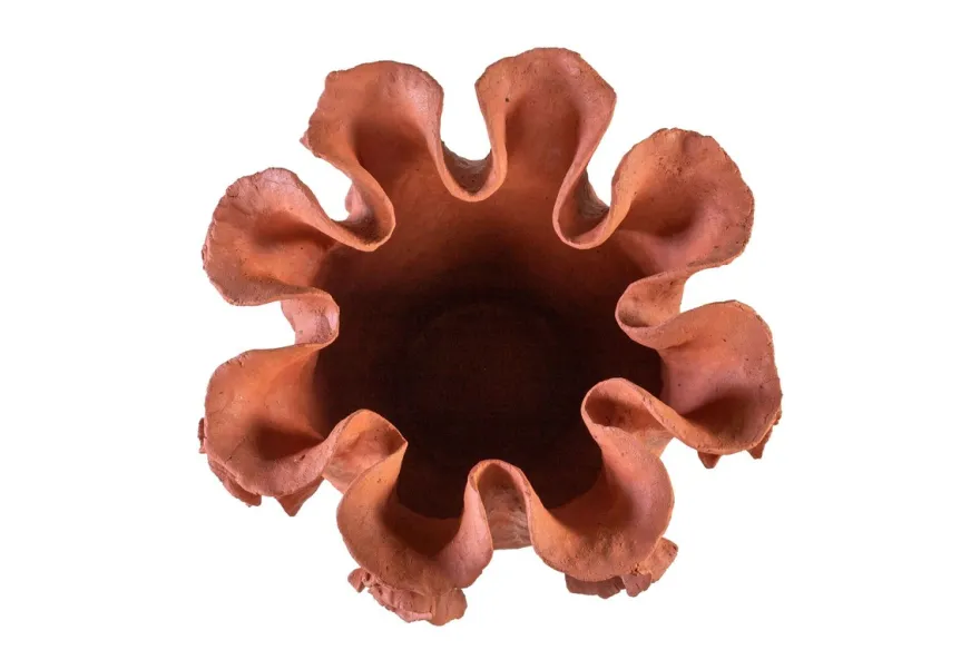 Casa Padrino Luxus Schale Naturfarben 40 x 40 x H. 30 cm - Große organisch geformte Schale Reef aus Terrakotta - Luxus Deko Accessoires