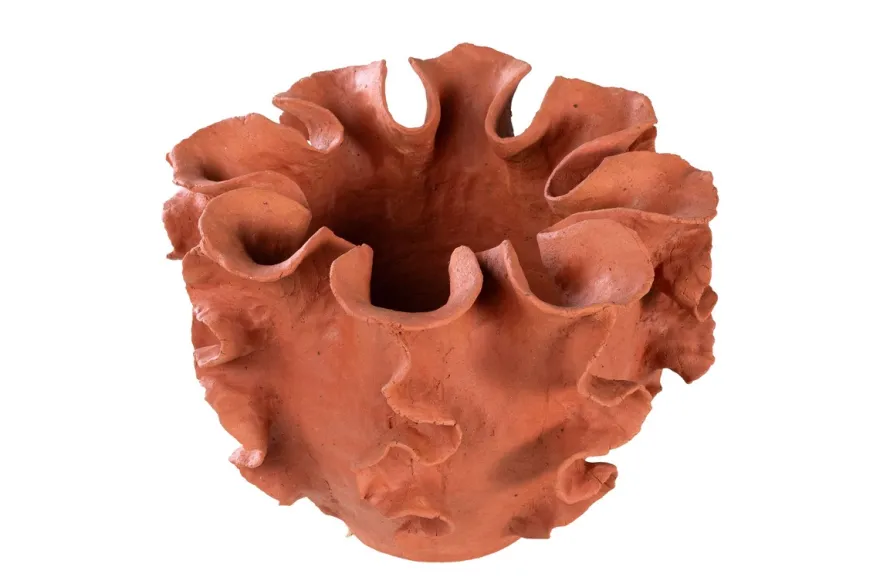 Casa Padrino Luxus Schale Naturfarben 40 x 40 x H. 30 cm - Große organisch geformte Schale Reef aus Terrakotta - Luxus Deko Accessoires