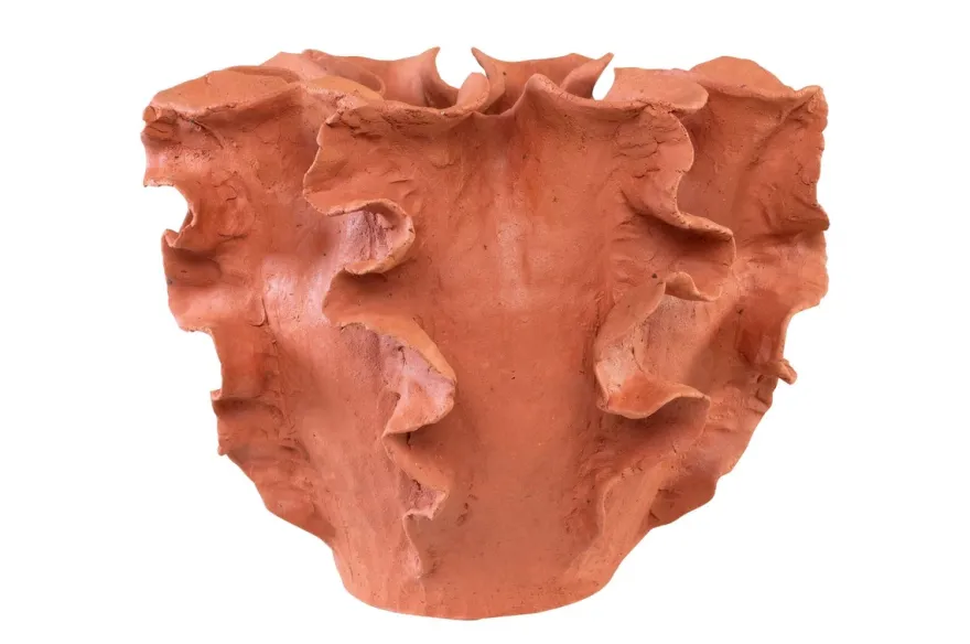 Casa Padrino Luxus Schale Naturfarben 40 x 40 x H. 30 cm - Große organisch geformte Schale Reef aus Terrakotta - Luxus Deko Accessoires