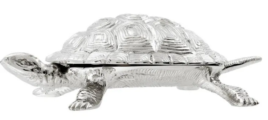 Casa Padrino Luxus Schatulle mit Deckel Schildkröte Messing vernickelt 26,5 x 15 x H. 8 cm