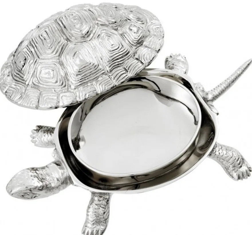 Casa Padrino Luxus Schatulle mit Deckel Schildkröte Messing vernickelt 26,5 x 15 x H. 8 cm
