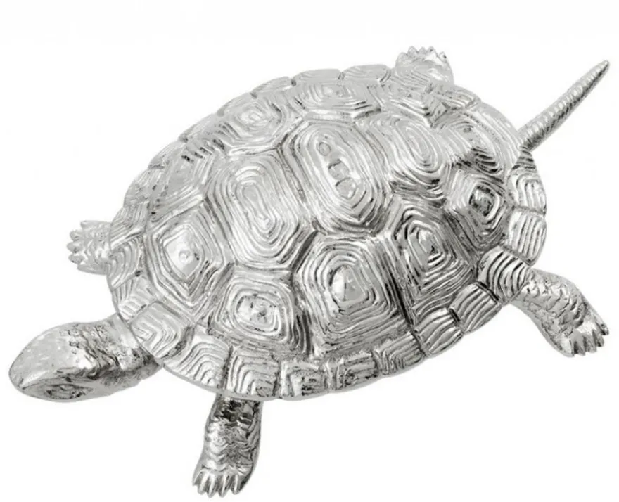 Casa Padrino Luxus Schatulle mit Deckel Schildkröte Messing vernickelt 26,5 x 15 x H. 8 cm