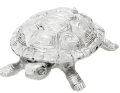 Casa Padrino Luxus Schatulle mit Deckel Schildkröte Messing vernickelt 26,5 x 15 x H. 8 cm