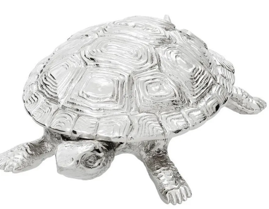 Casa Padrino Luxus Schatulle mit Deckel Schildkröte Messing vernickelt 26,5 x 15 x H. 8 cm