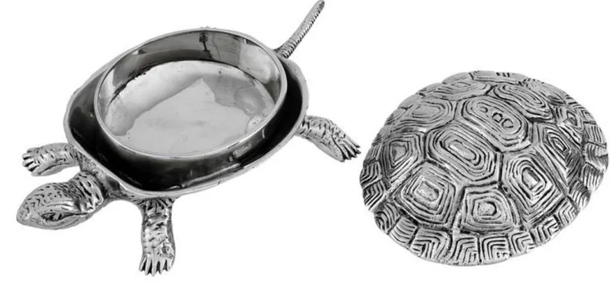 Casa Padrino Luxus Schatulle mit Deckel Schildkröte Messing vernickelt 19,5 x 10,5 x H. 6,5 cm - Luxus Dekoration