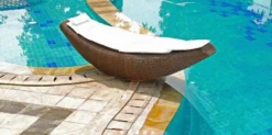 Casa Padrino Luxus Schaukelliege Dunkelbraun / Weiß 230 x 75 x H. 70 cm - Handgewebte Wetterbeständige Gartenliege - Moderne Poolliege - Garten Möbel - Hotel Möbel