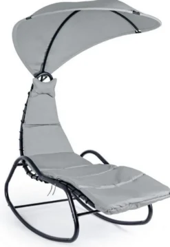 Casa Padrino Luxus Schaukelliege Grau / Anthrazit 80 x 160 x H. 195 cm - Wetterbeständige Gartenliege mit Sonnendach - Moderne Poolliege - Luxus Garten & Terrassen Möbel