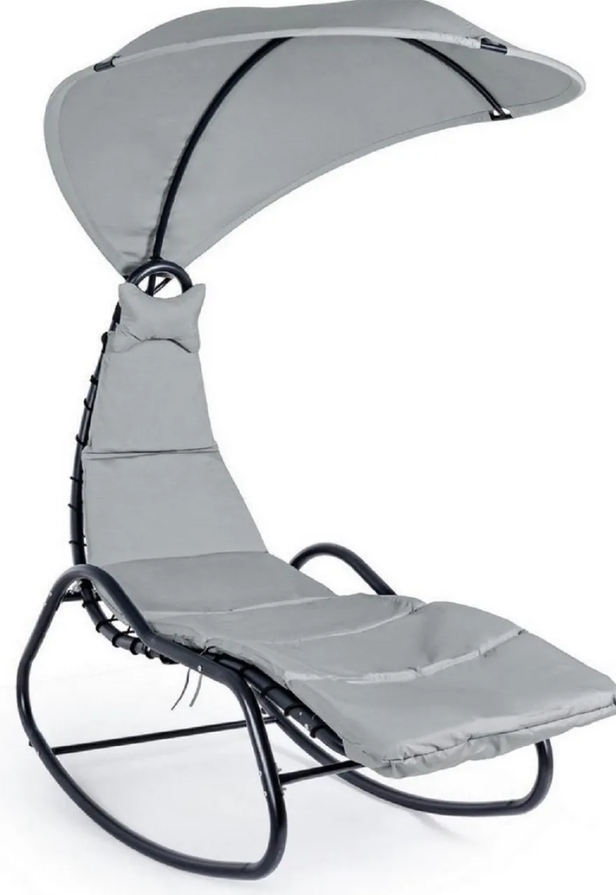 Casa Padrino Luxus Schaukelliege Grau / Anthrazit 80 x 160 x H. 195 cm - Wetterbeständige Gartenliege mit Sonnendach - Moderne Poolliege - Luxus Garten & Terrassen Möbel