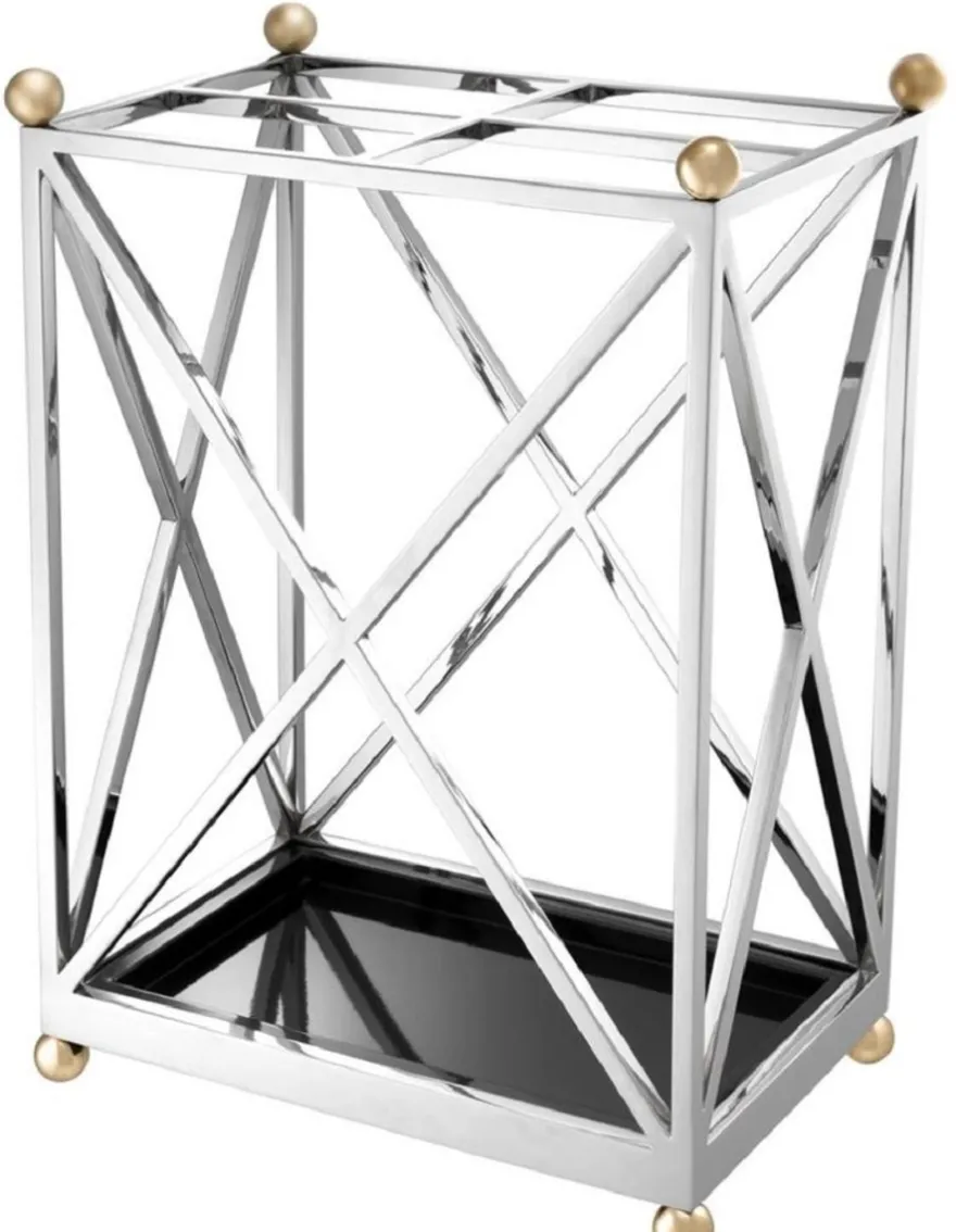 Casa Padrino Luxus Schirmständer Silber / Messingfarben / Schwarz 41,5 x 26,5 x H. 58 cm - Luxus Accessoires
