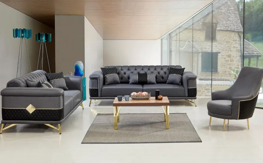 Casa Padrino Luxus Schlafsofa Grau / Schwarz / Gold 220 x 90 x H. 80 cm - Modernes Wohnzimmer Sofa - Wohnzimmer Möbel