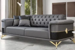 Casa Padrino Luxus Schlafsofa Grau / Schwarz / Gold 220 x 90 x H. 80 cm - Modernes Wohnzimmer Sofa - Wohnzimmer Möbel