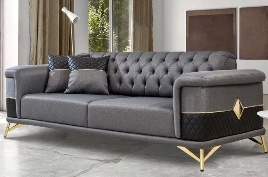 Casa Padrino Luxus Schlafsofa Grau / Schwarz / Gold 220 x 90 x H. 80 cm - Modernes Wohnzimmer Sofa - Wohnzimmer Möbel
